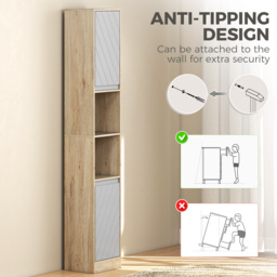 HOMCOM Tall Bathroom Cabinet, Freestanding Bathroom Storage Cabinet with 2 Cupboards 2 Compartments, Anti-Tipping Elevated Base, Grey and Oak Brown - thumbnail 4