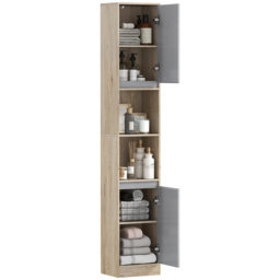 HOMCOM Tall Bathroom Cabinet, Freestanding Bathroom Storage Cabinet with 2 Cupboards 2 Compartments, Anti-Tipping Elevated Base, Grey and Oak Brown