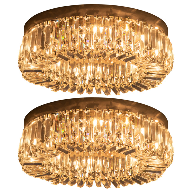 HOMCOM Crystal Ceiling Lights Set of 2, Modern Flush Chandeliers with Stainless Steel Base, Pendant Lights for Living Room Bedroom Dining Room, Silver Tone - image 1