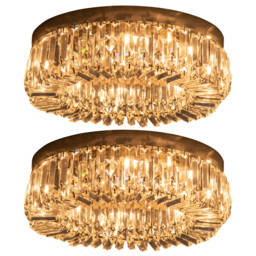 HOMCOM Crystal Ceiling Lights Set of 2, Modern Flush Chandeliers with Stainless Steel Base, Pendant Lights for Living Room Bedroom Dining Room, Silver Tone - thumbnail 1