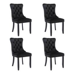 Set of 4 Velvet Upholstered Dining Chairs with Button Tufted Backrest, Solid Wood Legs, Suitable for Dining Room, 50L x 64W x 96H cm, Black - Aosom.UK - thumbnail 2
