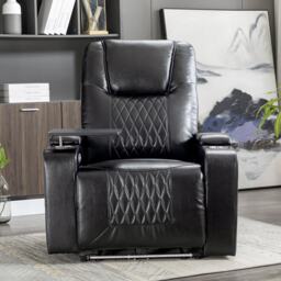 Adjustable Electric Leather Recliner Chair with USB Port, Storage, Ambient Light, 360° Swivel Gaming Recliner Chair, 92x80x108 cm, Black - Aosom.UK - thumbnail 9