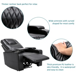 Adjustable Electric Leather Recliner Chair with USB Port, Storage, Ambient Light, 360° Swivel Gaming Recliner Chair, 92x80x108 cm, Black - Aosom.UK - thumbnail 5