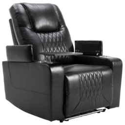 Adjustable Electric Leather Recliner Chair with USB Port, Storage, Ambient Light, 360° Swivel Gaming Recliner Chair, 92x80x108 cm, Black - Aosom.UK - thumbnail 2