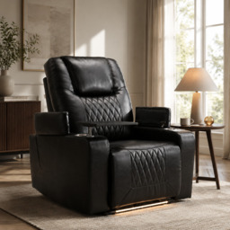 Adjustable Electric Leather Recliner Chair with USB Port, Storage, Ambient Light, 360° Swivel Gaming Recliner Chair, 92x80x108 cm, Black - Aosom.UK - thumbnail 8