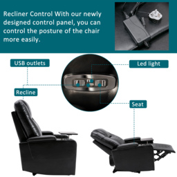 Adjustable Electric Leather Recliner Chair with USB Port, Storage, Ambient Light, 360° Swivel Gaming Recliner Chair, 92x80x108 cm, Black - Aosom.UK - thumbnail 4