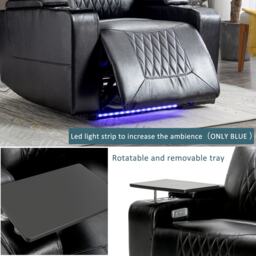 Adjustable Electric Leather Recliner Chair with USB Port, Storage, Ambient Light, 360° Swivel Gaming Recliner Chair, 92x80x108 cm, Black - Aosom.UK - thumbnail 7