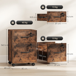 HOMCOM Rolling File Cabinet with 2 Drawers, Mobile Filing Cabinet with Hanging File Folder for Letter Sized Documents, Rustic Brown - thumbnail 3