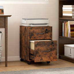 HOMCOM Rolling File Cabinet with 2 Drawers, Mobile Filing Cabinet with Hanging File Folder for Letter Sized Documents, Rustic Brown - thumbnail 2