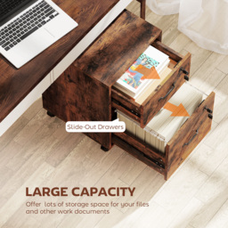 HOMCOM Rolling File Cabinet with 2 Drawers, Mobile Filing Cabinet with Hanging File Folder for Letter Sized Documents, Rustic Brown - thumbnail 4