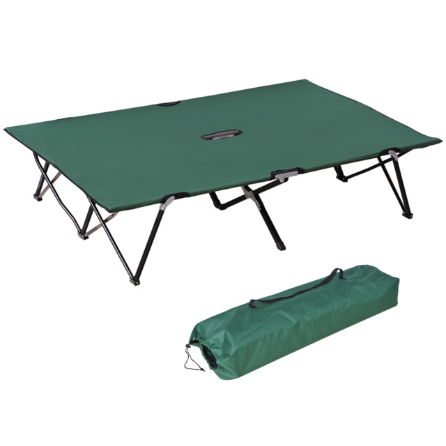 Outsunny Foldable Double Camping Cot, Lightweight Outdoor Patio Sunbed with Carry Bag, Green - image 1