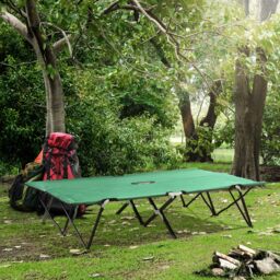 Outsunny Foldable Double Camping Cot, Lightweight Outdoor Patio Sunbed with Carry Bag, Green - thumbnail 2