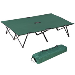 Outsunny Foldable Double Camping Cot, Lightweight Outdoor Patio Sunbed with Carry Bag, Green - thumbnail 1