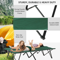 Outsunny Foldable Double Camping Cot, Lightweight Outdoor Patio Sunbed with Carry Bag, Green - thumbnail 4