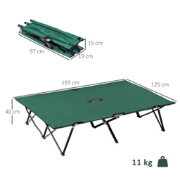 Outsunny Foldable Double Camping Cot, Lightweight Outdoor Patio Sunbed with Carry Bag, Green - thumbnail 3