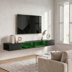 HOMCOM Wall Mounted TV Stand with RGB LED Lights, Floating Entertainment Centre for 75 Inch TV, Black - thumbnail 9