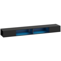 HOMCOM Wall Mounted TV Stand with RGB LED Lights, Floating Entertainment Centre for 75 Inch TV, Black - thumbnail 1