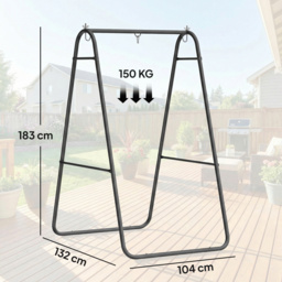 Outsunny Hammock Chair Stand Only 150KG Load Capacity for Indoor Outdoor, Black - thumbnail 3