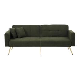 Convertible Sofa Bed with Adjustable Backrest, Gold Legs, Side Pockets, Sherpa Fabric Loveseat for Living Room, 176L x 64W x 75H cm, Green - Aosom.UK - thumbnail 2