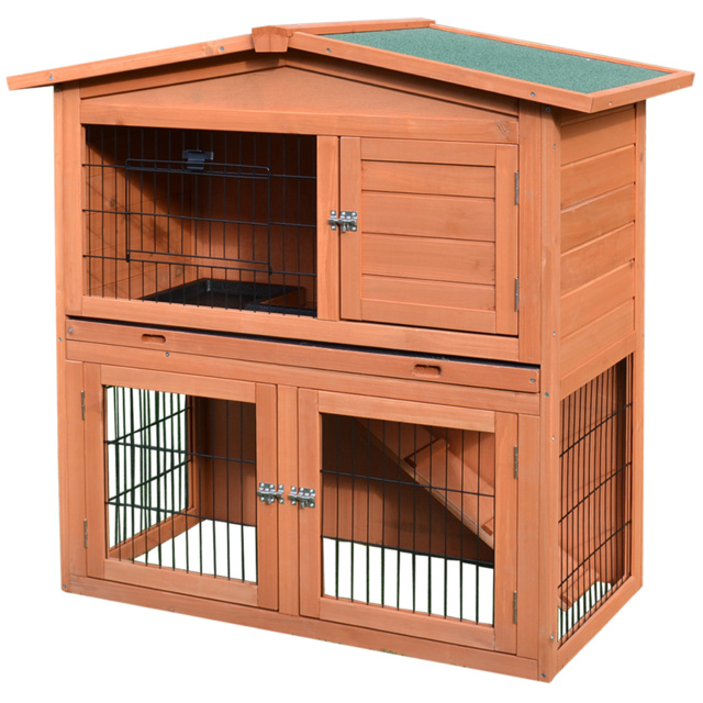 PawHut 2 Tier Rabbit Hutch Guinea Pig Hutch Ferret Cage with Ramp Slide Out Tray for Indoor Outdoor 100.5 x 55 x 101 cm - Aosom UK - image 1
