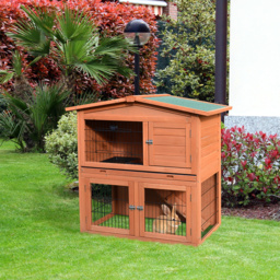 PawHut 2 Tier Rabbit Hutch Guinea Pig Hutch Ferret Cage with Ramp Slide Out Tray for Indoor Outdoor 100.5 x 55 x 101 cm - Aosom UK - thumbnail 2