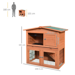 PawHut 2 Tier Rabbit Hutch Guinea Pig Hutch Ferret Cage with Ramp Slide Out Tray for Indoor Outdoor 100.5 x 55 x 101 cm - Aosom UK - thumbnail 3