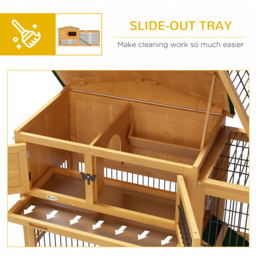 PawHut 2-Level Wooden Rabbit Hutch with Outdoor Run & Green Roof, Yellow, Ideal for Small Rabbits & Pets - Aosom UK - thumbnail 6