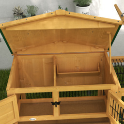 PawHut 2-Level Wooden Rabbit Hutch with Outdoor Run & Green Roof, Yellow, Ideal for Small Rabbits & Pets - Aosom UK - thumbnail 9