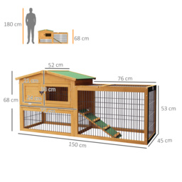 PawHut 2-Level Wooden Rabbit Hutch with Outdoor Run & Green Roof, Yellow, Ideal for Small Rabbits & Pets - Aosom UK - thumbnail 3