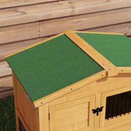 PawHut 2-Level Wooden Rabbit Hutch with Outdoor Run & Green Roof, Yellow, Ideal for Small Rabbits & Pets - Aosom UK - thumbnail 8