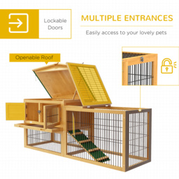 PawHut 2-Level Wooden Rabbit Hutch with Outdoor Run & Green Roof, Yellow, Ideal for Small Rabbits & Pets - Aosom UK - thumbnail 5