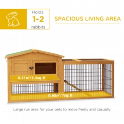 PawHut 2-Level Wooden Rabbit Hutch with Outdoor Run & Green Roof, Yellow, Ideal for Small Rabbits & Pets - Aosom UK - thumbnail 4