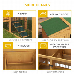 PawHut 2-Level Wooden Rabbit Hutch with Outdoor Run & Green Roof, Yellow, Ideal for Small Rabbits & Pets - Aosom UK - thumbnail 7