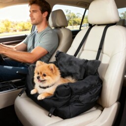 PawHut Dog Car Seat for Small Dogs with Fixed Buckle, Safety Leash, Washable Cover, 58 x 45 x 28 cm, Black - thumbnail 2