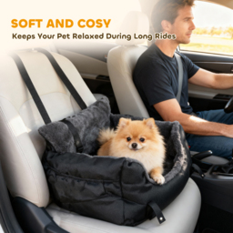 PawHut Dog Car Seat for Small Dogs with Fixed Buckle, Safety Leash, Washable Cover, 58 x 45 x 28 cm, Black - thumbnail 6
