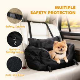 PawHut Dog Car Seat for Small Dogs with Fixed Buckle, Safety Leash, Washable Cover, 58 x 45 x 28 cm, Black - thumbnail 4