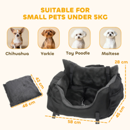 PawHut Dog Car Seat for Small Dogs with Fixed Buckle, Safety Leash, Washable Cover, 58 x 45 x 28 cm, Black - thumbnail 3