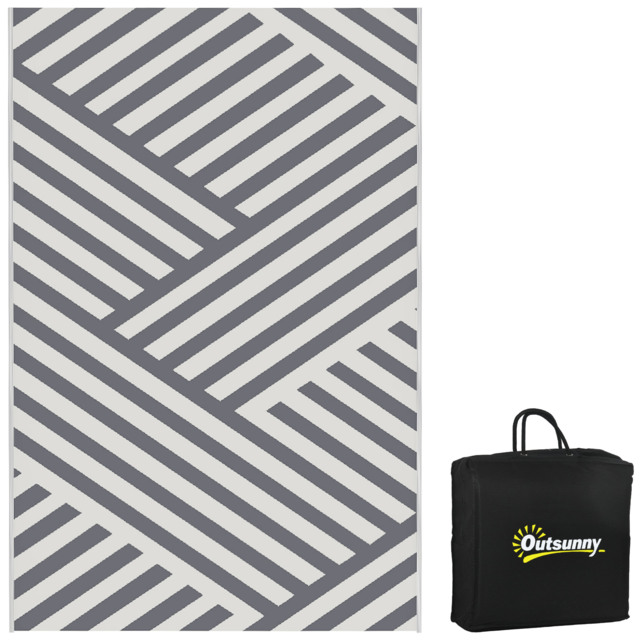 Outsunny Reversible Outdoor Rug, Plastic Straw, Portable with Carry Bag, 182 x 274cm, Grey and Cream - Aosom UK - image 1