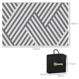 Outsunny Reversible Outdoor Rug, Plastic Straw, Portable with Carry Bag, 182 x 274cm, Grey and Cream - Aosom UK - thumbnail 3