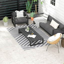 Outsunny Reversible Outdoor Rug, Plastic Straw, Portable with Carry Bag, 182 x 274cm, Grey and Cream - Aosom UK - thumbnail 2