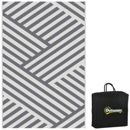 Outsunny Reversible Outdoor Rug, Plastic Straw, Portable with Carry Bag, 182 x 274cm, Grey and Cream - Aosom UK - thumbnail 1