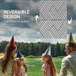 Outsunny Reversible Outdoor Rug, Plastic Straw, Portable with Carry Bag, 182 x 274cm, Grey and Cream - Aosom UK - thumbnail 7