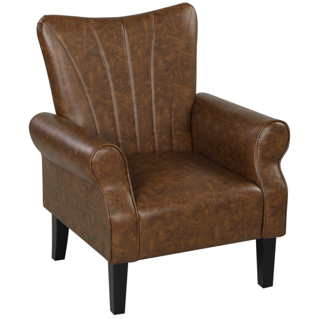 HOMCOM Upholstered Accent Chair with Rolled Arms and Wood Legs, Armchair for Living Room Bedroom, Brown - image 1
