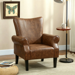 HOMCOM Upholstered Accent Chair with Rolled Arms and Wood Legs, Armchair for Living Room Bedroom, Brown - thumbnail 2