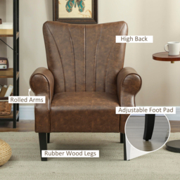HOMCOM Upholstered Accent Chair with Rolled Arms and Wood Legs, Armchair for Living Room Bedroom, Brown - thumbnail 5