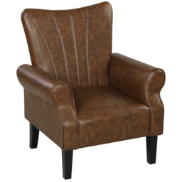 HOMCOM Upholstered Accent Chair with Rolled Arms and Wood Legs, Armchair for Living Room Bedroom, Brown - thumbnail 1