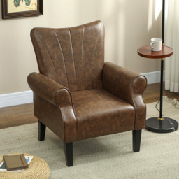 HOMCOM Upholstered Accent Chair with Rolled Arms and Wood Legs, Armchair for Living Room Bedroom, Brown - thumbnail 7
