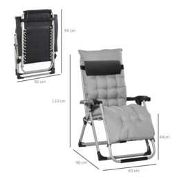 Outsunny 2 Piece Folding Sun Lounger, Adjustable Garden Chairs with Cushion Headrest, Light Grey - Aosom UK - thumbnail 3