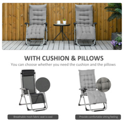 Outsunny 2 Piece Folding Sun Lounger, Adjustable Garden Chairs with Cushion Headrest, Light Grey - Aosom UK - thumbnail 6