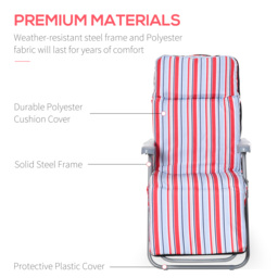 Outsunny Garden Sun Loungers, Set of 2, Outdoor Reclining Chairs with Cushions, Foldable and Adjustable, Red and White - Aosom UK - thumbnail 7